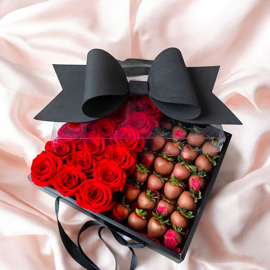 Beautiful bow box chocolate strawberry roses