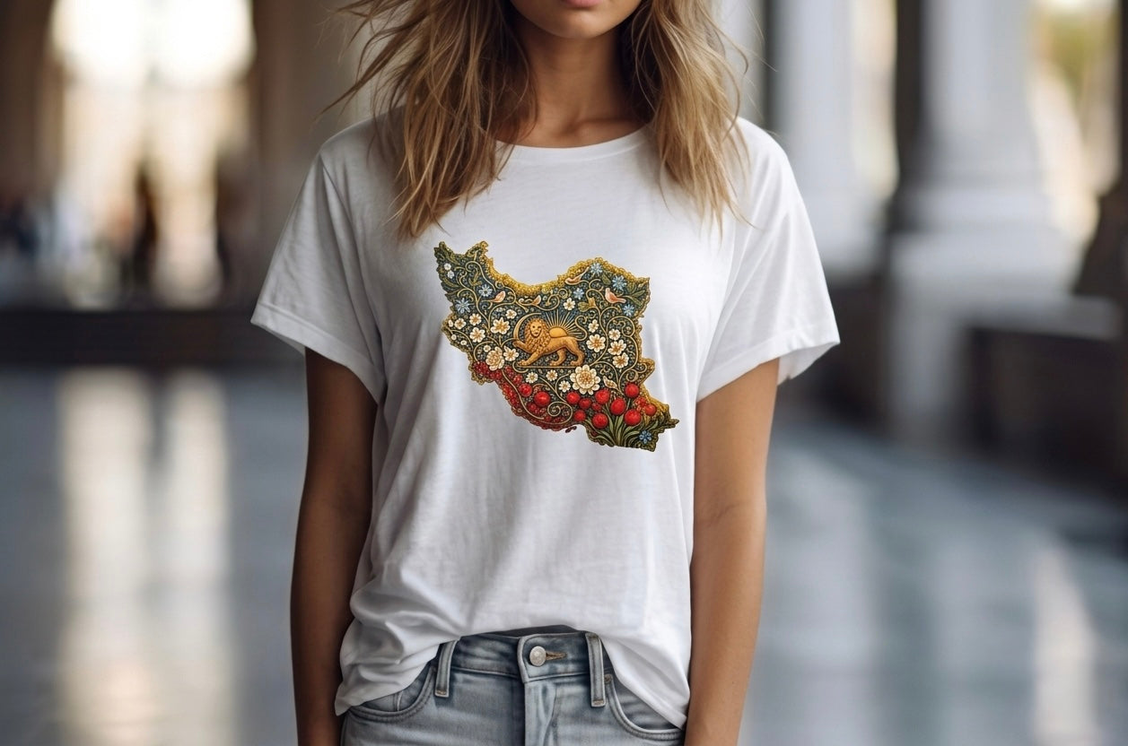Iran Map T-Shirt with Lion & Sun