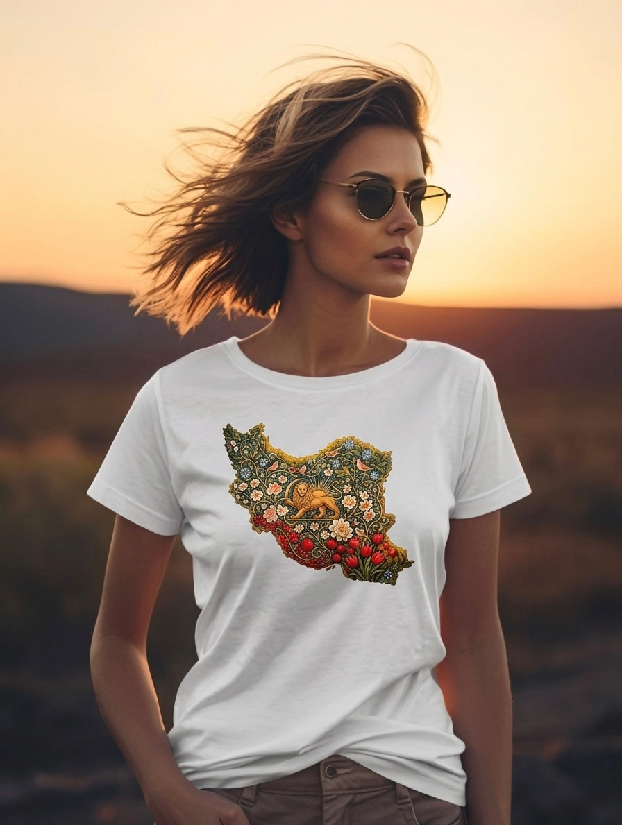 Iran Map T-Shirt with Lion & Sun